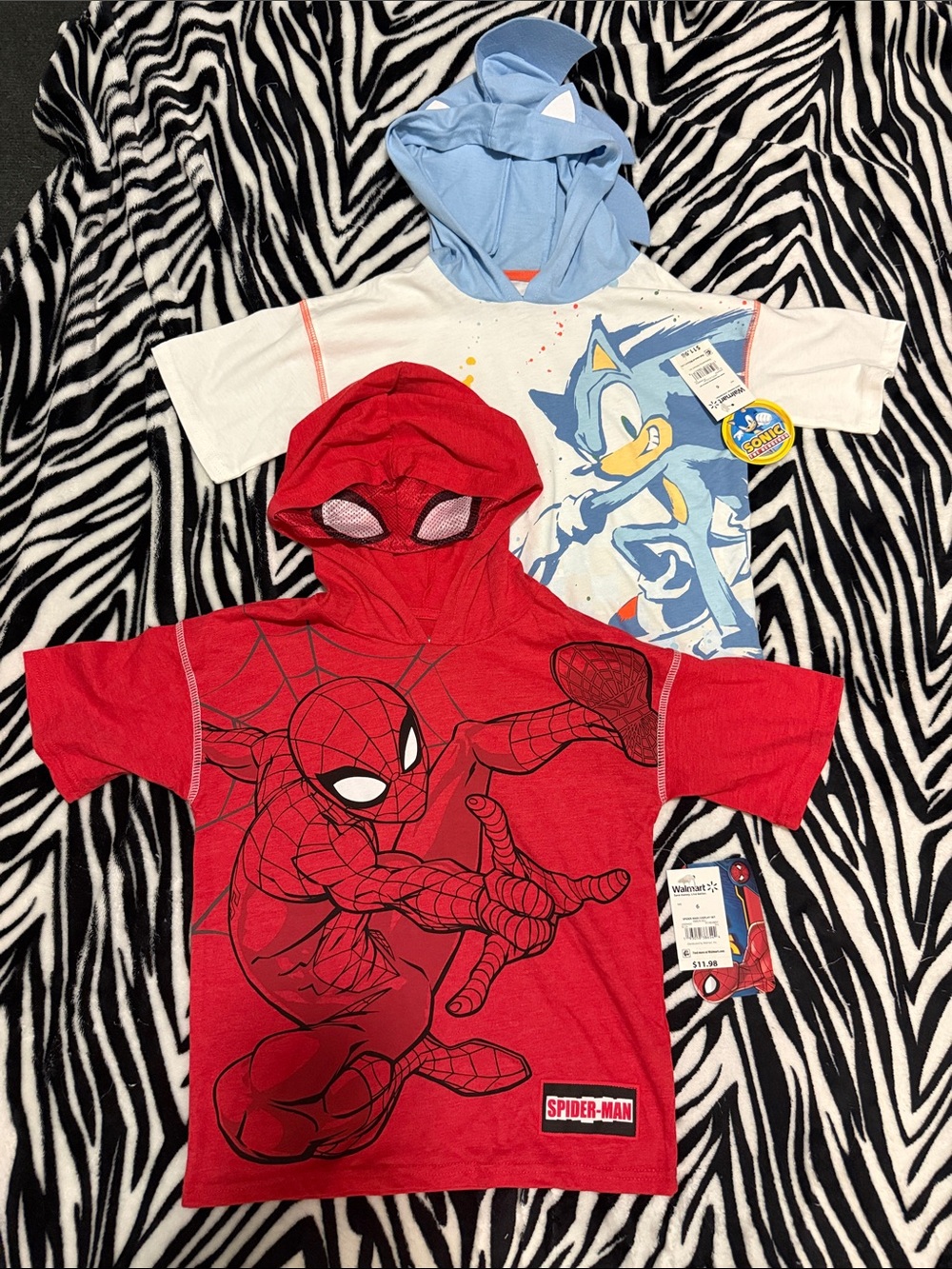 NWT hooded spiderman & sonic tops